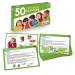 The image shows a set of 50 brightly-colored Speaking Activity Cards, each with a different prompt or question. The cards feature various school-related images, such as pencils, books, and a chalkboard. They are designed to facilitate engaging and interactive discussions in the classroom.
