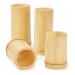 The photo shows a set of four bamboo cups, perfect for school use. Each cup is made from eco-friendly bamboo and features fun designs such as pencils, rulers, and apples. The cups are stackable for easy storage and are a great alternative to single-use plastic cups.