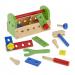 The photo shows a colorful and organized school stationery construction tool box containing pencils, erasers, rulers, scissors, and other essential supplies for a students daily classroom use. The sturdy and compact design makes it easy to carry and store.