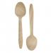 The image shows a sleek, birchwood dessert spoon from the School Stationery collection. Its curved handle and smooth finish give it a sophisticated look. The P100 marking indicates its quality and durability. A must-have for any school or office setting.