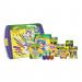 The photo shows a colorful and vibrant collection of school stationery, including crayons, markers, colored pencils, and other art supplies neatly organized in a large plastic tub. The label Crayola Mega Activity Tub is displayed prominently on the front.