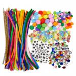 The photograph features a large craft bag filled with an array of colorful school stationery items, including pencils, markers, glue, scissors, and more. The bag also has a fun design of classmates laughing and playing together, making it a perfect addition to any students back-to-school supplies.