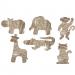 The photo features a pack of 20 school stationery items, with a bark and jungle animal theme. The items include pencils, erasers, notebooks, and more, all decorated with playful designs of animals and natural textures.