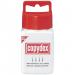 The image shows a 125ml bottle of copydex, a type of glue commonly used in schools. The bottle has a bright label with the product logo and information, and is partially filled with a white, sticky substance. The cap is secure and the bottle is sitting on a clean surface, ready for use.