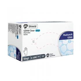 Shield Powder-Free Vinyl Gloves Medium Clear (Pack of 100) GD09 - M HEA00948