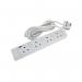 The photo showcases a cluster of white CED Switched Extension Leads and Surge Protection Extensions. The 4-way extension lead is neatly organized with its individual switch control buttons. Its sleek design and compact size make it a practical choice for any setting.