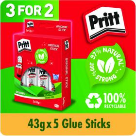 Pritt Stick Glue Stick 43g (Pack of 5) 3 For 2 HK810849