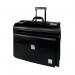 In the photograph, a sleek and professional black Monolith pilot case is shown. It features a leather-like exterior and has rolling capabilities for easy transportation. The prominent Monolith logo is visible on the front, adding to its sophisticated appearance.