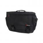 This photo features a sleek black Monolith Microfibre Soft Sided Briefcase, with a durable and sophisticated design. It has multiple compartments and comes with a comfortable shoulder strap, making it the perfect accessory for any professional.