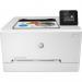 This photo shows the HP Laser Printers HP Color LaserJet Pro M255dw A4 Wireless Colour Laser Printer. The printer is compact and sleek, with a white and gray design. It has a clear and user-friendly control panel and a paper tray at the bottom. A wireless feature allows for easy printing from anywhere in the room. The printer is perfect for home or office use.