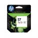 The HP 57 Original Ink Cartridge has a vibrant tri-color design and a capacity of 17-ml. It features the HP logo, with clear labeling of the cartridge model and printer compatibility. The colors are clearly separated, making it easy to identify when its time for a replacement.