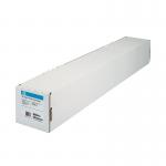 In the photo, there is a roll of HP Large Format Paper with the label Bright White Inkjet Paper 90gsm on it. The paper is 914mm wide and has a length of 91m. The packaging shows the HP logo and some product details. The paper appears to have a smooth surface and a bright white color. The edges of the roll are neatly cut and the overall appearance is clean and professional.