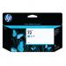 The picture shows a set of HP Ink Cartridges, specifically the 72 DesignJet Ink Cartridge in cyan. The cartridge is labeled with the HP logo and the 130-ml capacity. It appears to be brand new and ready to be inserted into a printer. The packaging is sleek and professional, with the product name and information clearly displayed. The cyan color is vibrant and eye-catching.