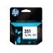 The image shows an HP ink cartridge, specifically the HP 351 Original Ink Cartridge, with a tri-color design. It is 5 milliliters in size and its product code is CB337EE, made by HP.