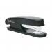 This photo features a sleek black Rapesco Sting Ray half strip stapler. The modern design and compact size make it perfect for any office setting. The chrome-plated metal construction adds durability and style to this essential office tool.