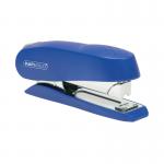In the photograph, there is a blue Rapesco Heavy Duty Stapler with the brand name and model displayed in white letters. The stapler is large and sturdy, with a half strip design and a Luna logo on the side. It appears to be well-crafted and ready for heavy duty stapling tasks.
