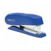 In the photograph, there is a blue Rapesco Heavy Duty Stapler with the brand name and model displayed in white letters. The stapler is large and sturdy, with a half strip design and a Luna logo on the side. It appears to be well-crafted and ready for heavy duty stapling tasks.