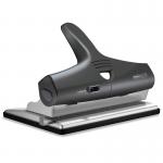 The Rapesco Hole Punches have a sleek black design and are adjustable for heavy duty use. The photo shows a hand holding the punch with the shiny metal blades ready to punch through paper. The Rapesco logo is prominently displayed on the handle.