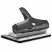 The Rapesco Hole Punches have a sleek black design and are adjustable for heavy duty use. The photo shows a hand holding the punch with the shiny metal blades ready to punch through paper. The Rapesco logo is prominently displayed on the handle.