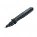 The photo shows a sleek, black Rapesco stapler remover measuring 195mm in length. The remover has a wide, ergonomic handle with the Rapesco logo on the side. Two flat, metal prongs are visible at the bottom, ready to easily remove staples from any paper.
