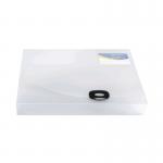 This photo shows a pack of Rapesco Box Files, specifically their Rigid Wallet Box File in clear, designed to hold A4 sized documents and measuring 40mm in width. The file features the Rapesco logo and has a sturdy construction for keeping papers organized and secure.