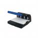 The photograph shows a Rapesco 4 hole punch, model number 4400 Heavy Duty, with the capacity to punch 150 sheets at once. The punch is designed for professional use and has a sleek, modern design. Its heavy duty construction ensures durability and efficiency. The punch features ergonomic handles for easy and comfortable use. The holes are evenly spaced and clean, making it perfect for organizing documents.