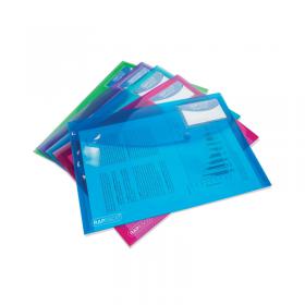 Rapesco Eco Recycled ID Popper Wallet Assorted Bright A4 Transparent (Pack of 5) 0700 HT51702