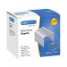 In the photo, there are four small boxes filled with staples. Each box has a label that says Rapesco 92314mm Staples and 4000 staples. The staples are silver and appear to be small and sharp. The background is a plain, white surface.