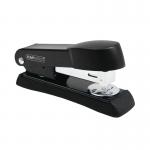 The picture shows a black Rapesco Minno half strip stapler with a capacity of 20 sheets. It has a sleek design and is compact in size. The stapler can easily staple up to 20 sheets at once and is perfect for office or home use.