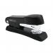 The picture shows a black Rapesco Minno half strip stapler with a capacity of 20 sheets. It has a sleek design and is compact in size. The stapler can easily staple up to 20 sheets at once and is perfect for office or home use.