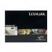 The photograph shows a black Lexmark T650 Return Programme 25K Toner Cartridge with the label High Yield and the product code T650H11E. The cartridge appears to be in pristine condition, with a shiny exterior and no visible damage. The label includes the brand name Lexmark and the model name T650.