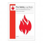 The photo shows a red Guardian Fire Fire Safety Log Record Book, with the title clearly displayed on the front cover. The book is open to a log page, with neatly organized columns and rows to record fire safety information. In the background, there is a stack of fire safety logs, ready to be used.