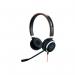 The Jabra Evolve 40 UC Duo PC Headset has a sleek, modern design with a comfortable over-the-head fit. The ear cups are cushioned for all-day wear and provide crystal clear sound with noise-cancelling features. The attached microphone is adjustable for the perfect fit and easy communication.
