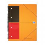 The image features a stack of Oxford A4 notepads and notebooks with a wirebound polypropylene Oxford International meeting book on top. The vibrant colored covers and clear labeling make these items perfect for note-taking and organization.