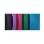This image features a set of five A4 Oxford Poly Opaque wirebound notebooks. The notebooks have vibrant assorted colors and a durable wirebinding. Each notebook includes lined pages for convenient note-taking.