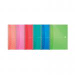 The picture shows a pack of five A5-sized Oxford Office Wirebound Notebooks with a transparent cover. The wire binding allows for easy flipping of pages and the assorted colors add a pop of vibrancy. Perfect for taking notes or jotting down ideas.