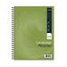 The photograph shows a set of three Cambridge Recycled Ruled Wirebound Notebooks with 200 pages each, in A4+ size. The notebooks have a wire binding and are made from recycled materials. The covers are green and have the Cambridge logo on them. The pages are lined and perfect for note-taking or writing.