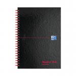 The image shows a set of five Black n Red wirebound notebooks made from recycled materials. Each notebook is A5 size and features a black hardback cover and ruled pages. Perfect for those who value sustainability in their stationery choices.