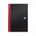 The photo shows a set of five Black n Red Casebound Hardback Single Cash Books in A5 size. Each book has a black and red cover, with the words Accounts & Analysis printed in white. They have a sleek and professional look, making them great for record-keeping and financial analysis.
