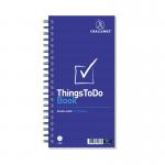 The photo shows a black wirebound book with the title Things To Do Today written in bold white letters. It also features a telephone and message challenge on the front cover. The book measures 280x141mm and has the product code JDC71986.