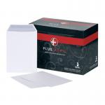 The image shows a pack of 500 white self-seal envelopes, each with a 120gsm weight. The envelopes are in the C5 size, suitable for A5 documents. The design is from Plus Fabric and features a simple, professional look. The envelopes are arranged neatly in the package, ready for use.