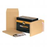 This photograph shows a stack of 100 New Guardian C4 envelopes with a gusset feature. Each envelope is made of 130gsm manilla paper and has the brands logo imprinted on the corner. The envelopes have a professional and sturdy appearance, ready to securely hold and protect important documents.
