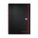 The picture shows a set of five black and red books from the brand Black n Red. They are wirebound and made of polypropylene material, with each notebook containing 140 pages. The size is A4 and the books are neatly organized in a stack. The cover design features a bold black and red color palette.