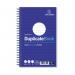 The photograph shows a wirebound duplicate book with a carbonless design and 50 sets of 210x130mm pages. The book comes in a pack of 5 and has the brand name Challenge Duplicate & Triplicate printed on the cover.