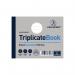 This image shows a pack of 5 Challenge Duplicate & Triplicate Ruled Carbonless Triplicate Books, each containing 100 Sets and measuring 105x130mm. The books are neatly stacked and have distinctive yellow covers with the brand logo.