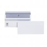 The photo shows a pack of 500 Plus Fabric DL Envelopes, made from 120gsm white paper. The envelopes have a wallet design and are self-sealing. They have a professional and sleek appearance, perfect for all your mailing needs.