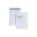 The photograph shows a pack of 250 Plus Fabric C4 envelopes made of 120gsm white paper. These envelopes feature a convenient self-seal and a pocket window. Perfect for secure mailing of A4 documents.