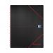 This photograph captures a pack of 5 Black n Red wirebound polypropylene meeting books. Each book contains 160 pages and is A4+ in size. The covers are bold black and red, and the books are neatly organized on a surface.