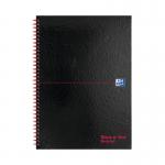 The photo shows five Black n Red Eco Wirebound Notebooks in A4 size. Each notebook has a black, hardback cover with the Black n Red logo in red and features ruled pages. These notebooks are made from recycled materials, making them not only stylish, but also environmentally friendly.