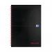 The photograph captures a set of 5 Black n Red wirebound hardback notebooks in A4 size. Each notebook features a classic black and red design with a 5mm square ruling inside. The sturdy notebooks are perfect for daily use and come in a practical pack of 5.